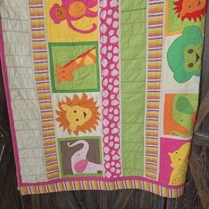 Circo Twin Size Quilt w/Matching Pillow Sham Jungle Animals Stripes Applique